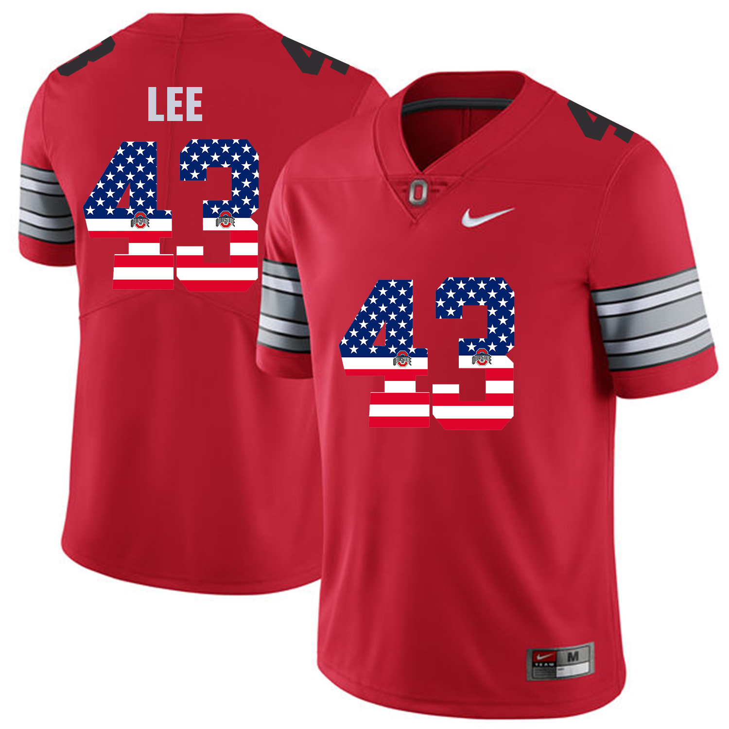 Men Ohio State #43 Lee Red Flag Customized NCAA Jerseys->->Custom Jersey